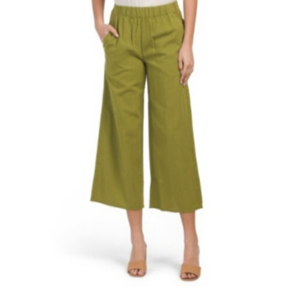 Eileen Fisher Olive Green Cropped Wide-Leg Pants